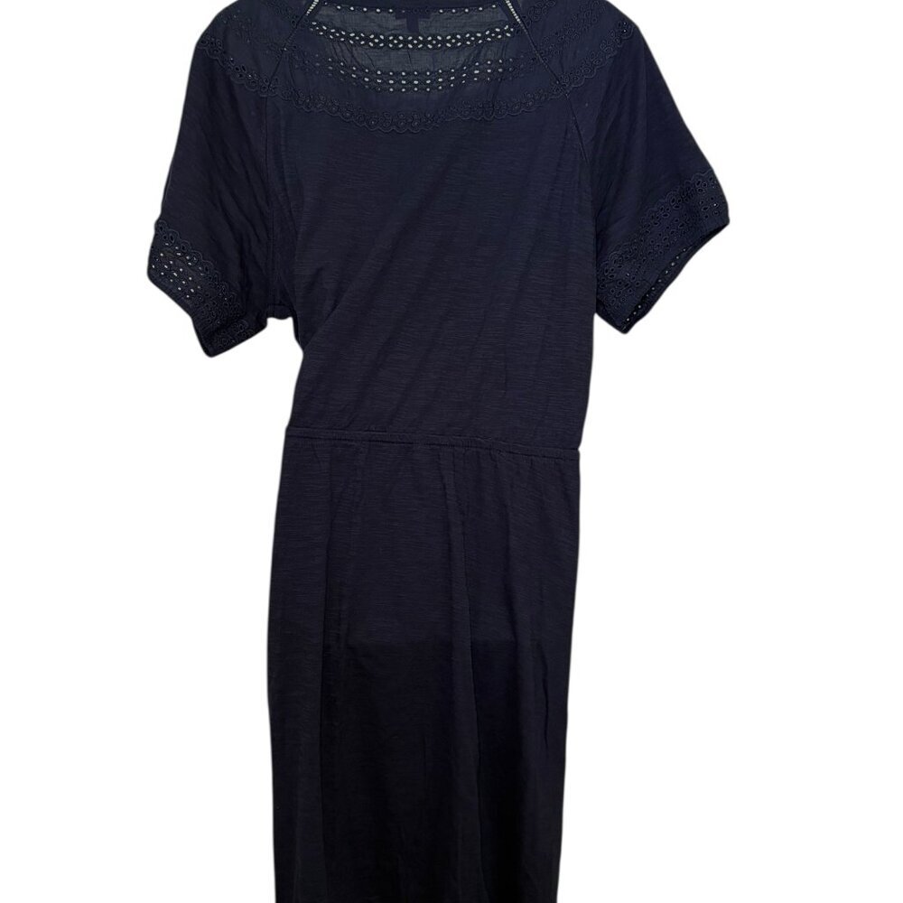 Talbots 3X Navy Eyelet Slub Knit Fit & Flare Dress Plus - Picture 2 of 7